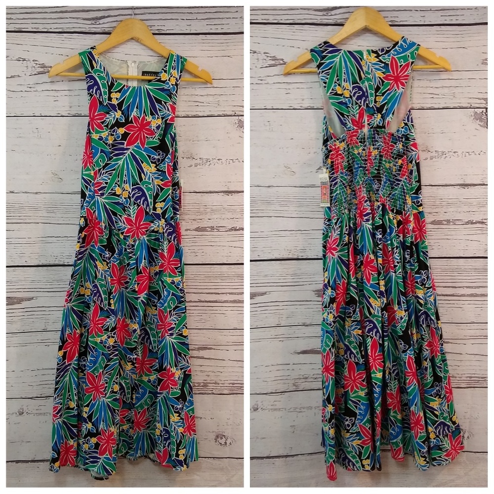 80s floral print cutout back dress with pockets - Picture 5 of 5